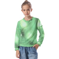 Green Vibrant Abstract No4 Kids  Long Sleeve Tee with Frill 