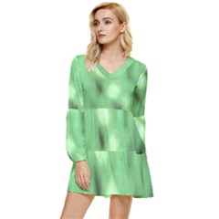 Green Vibrant Abstract No4 Tiered Long Sleeve Mini Dress by DimitriosArt