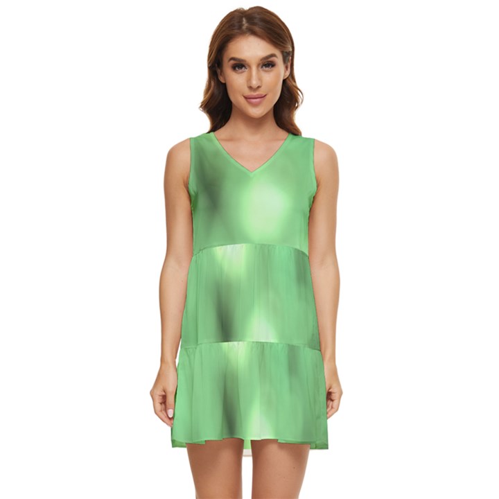 Green Vibrant Abstract No4 Tiered Sleeveless Mini Dress