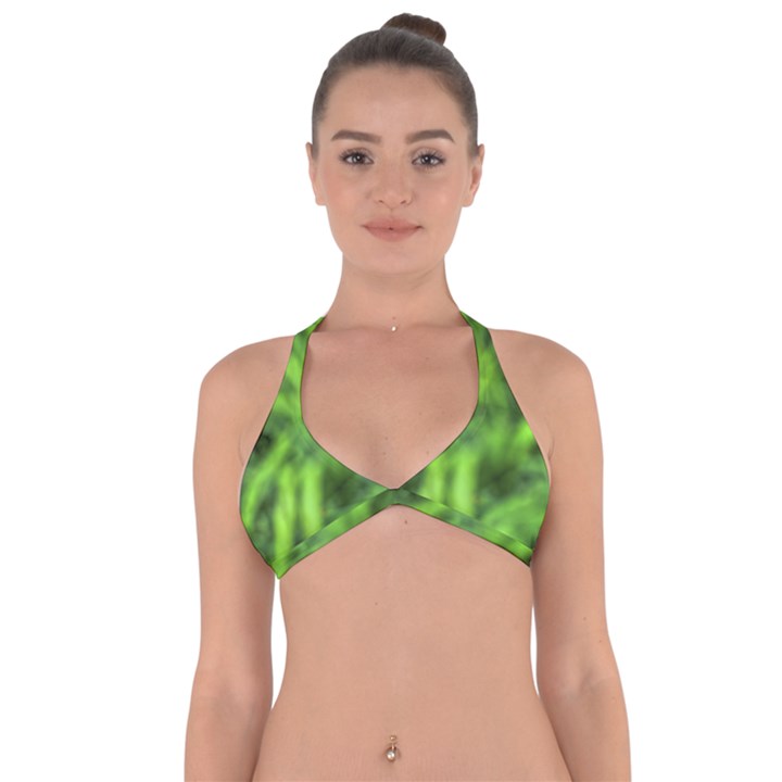 Green Abstract Stars Halter Neck Bikini Top