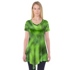 Green Abstract Stars Short Sleeve Tunic  by DimitriosArt