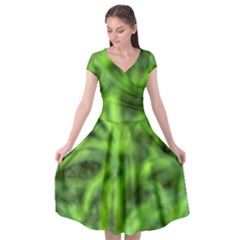 Green Abstract Stars Cap Sleeve Wrap Front Dress by DimitriosArt