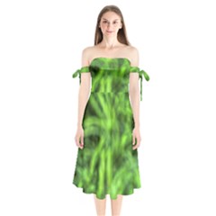 Green Abstract Stars Shoulder Tie Bardot Midi Dress by DimitriosArt