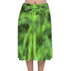 Green Abstract Stars Velvet Flared Midi Skirt by DimitriosArt