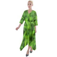 Green Abstract Stars Quarter Sleeve Wrap Front Maxi Dress by DimitriosArt