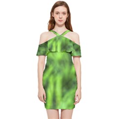 Green Abstract Stars Shoulder Frill Bodycon Summer Dress by DimitriosArt