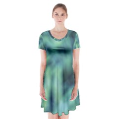 Blue Abstract Stars Short Sleeve V-neck Flare Dress by DimitriosArt