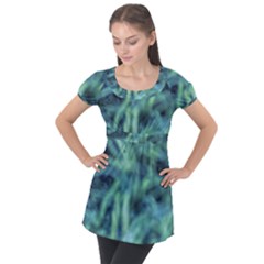 Blue Abstract Stars Puff Sleeve Tunic Top by DimitriosArt