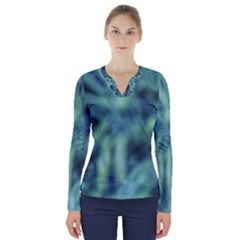 Blue Abstract Stars V-neck Long Sleeve Top by DimitriosArt