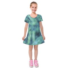 Blue Abstract Stars Kids  Short Sleeve Velvet Dress by DimitriosArt