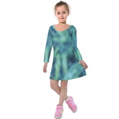 Blue Abstract Stars Kids  Long Sleeve Velvet Dress by DimitriosArt