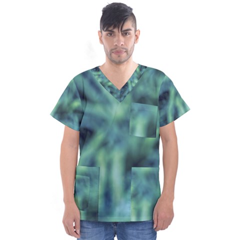 Blue Abstract Stars Men s V-neck Scrub Top by DimitriosArt