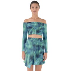 Blue Abstract Stars Off Shoulder Top With Skirt Set by DimitriosArt