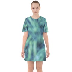 Blue Abstract Stars Sixties Short Sleeve Mini Dress by DimitriosArt