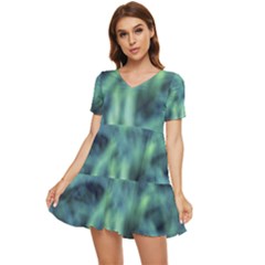 Blue Abstract Stars Tiered Short Sleeve Mini Dress by DimitriosArt