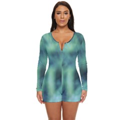 Blue Abstract Stars Long Sleeve Boyleg Swimsuit by DimitriosArt