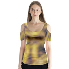 Yellow Abstract Stars Butterfly Sleeve Cutout Tee 