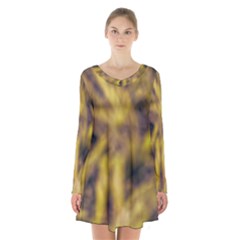 Yellow Abstract Stars Long Sleeve Velvet V-neck Dress