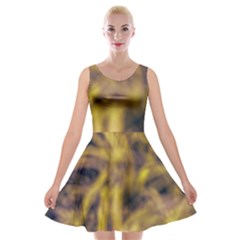 Yellow Abstract Stars Velvet Skater Dress