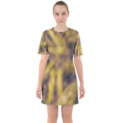 Yellow Abstract Stars Sixties Short Sleeve Mini Dress by DimitriosArt