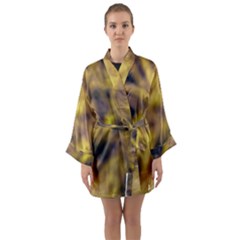 Yellow Abstract Stars Long Sleeve Satin Kimono