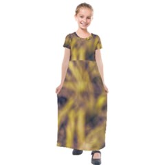 Yellow Abstract Stars Kids  Short Sleeve Maxi Dress by DimitriosArt