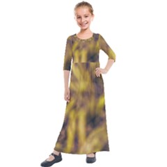 Yellow Abstract Stars Kids  Quarter Sleeve Maxi Dress by DimitriosArt