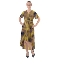 Yellow Abstract Stars Front Wrap High Low Dress