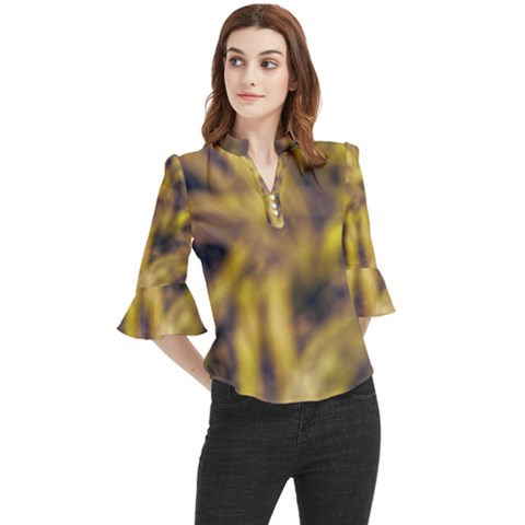 Yellow Abstract Stars Loose Horn Sleeve Chiffon Blouse by DimitriosArt