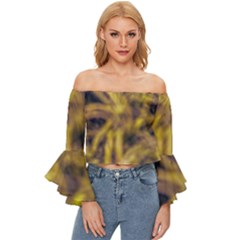 Yellow Abstract Stars Off Shoulder Flutter Bell Sleeve Top by DimitriosArt