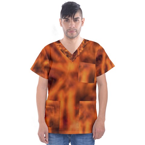 Red Abstract Stars Men s V-neck Scrub Top by DimitriosArt