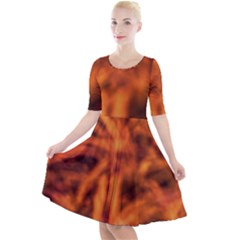 Red Abstract Stars Quarter Sleeve A-line Dress by DimitriosArt