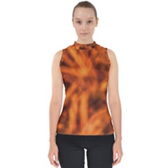 Red Abstract Stars Mock Neck Shell Top by DimitriosArt