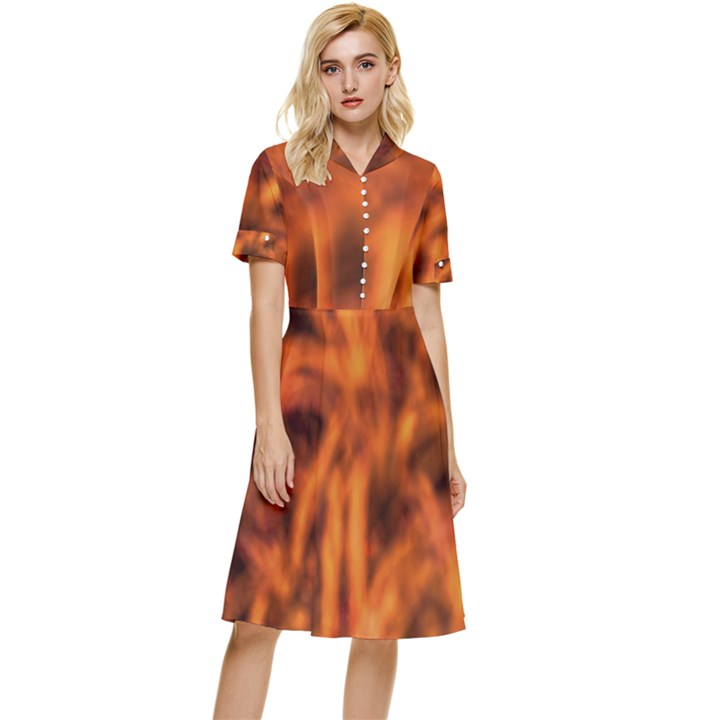 Red Abstract Stars Button Top Knee Length Dress