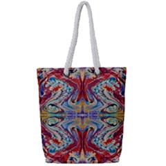 Red Feathers Full Print Rope Handle Tote (small) by kaleidomarblingart