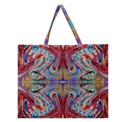 Red Feathers Zipper Large Tote Bag by kaleidomarblingart