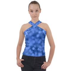 Light Reflections Abstract No5 Blue Cross Neck Velour Top by DimitriosArt