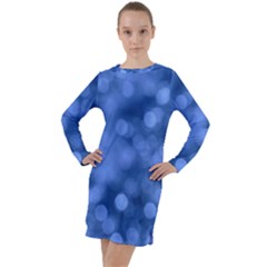 Light Reflections Abstract No5 Blue Long Sleeve Hoodie Dress by DimitriosArt