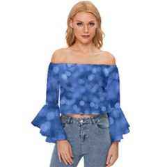 Light Reflections Abstract No5 Blue Off Shoulder Flutter Bell Sleeve Top by DimitriosArt