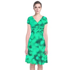 Light Reflections Abstract No10 Green Short Sleeve Front Wrap Dress by DimitriosArt