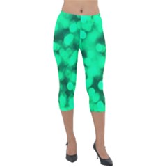 Light Reflections Abstract No10 Green Lightweight Velour Capri Leggings  by DimitriosArt