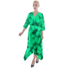 Light Reflections Abstract No10 Green Quarter Sleeve Wrap Front Maxi Dress by DimitriosArt