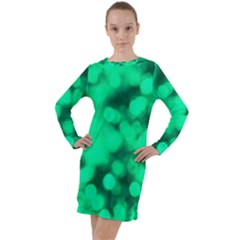 Light Reflections Abstract No10 Green Long Sleeve Hoodie Dress by DimitriosArt