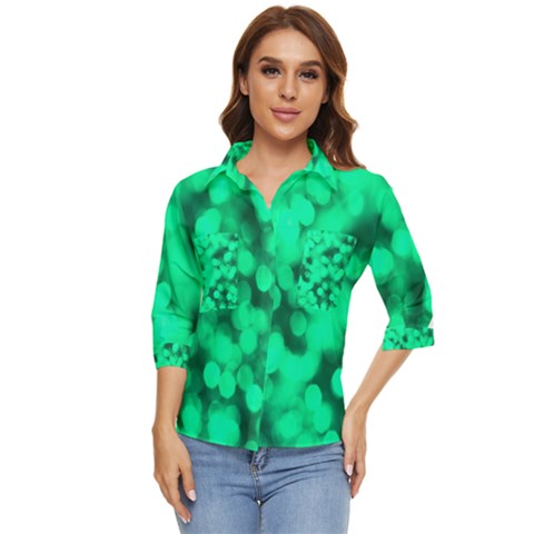 Light Reflections Abstract No10 Green Women s Quarter Sleeve Pocket Shirt by DimitriosArt