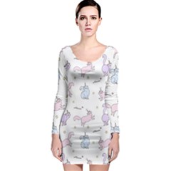 Unicorn Cats Pattern 2 Long Sleeve Bodycon Dress by Littlebird