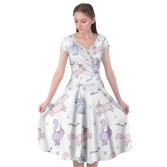 Unicorn Cats Pattern 2 Cap Sleeve Wrap Front Dress by Littlebird