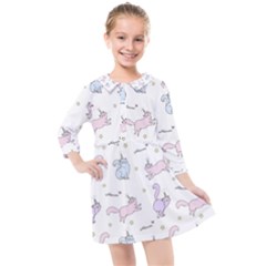 Unicorn Cats Pattern 2 Kids  Quarter Sleeve Shirt Dress by Littlebird