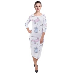 Unicorn Cats Pattern 2 Quarter Sleeve Midi Velour Bodycon Dress by Littlebird