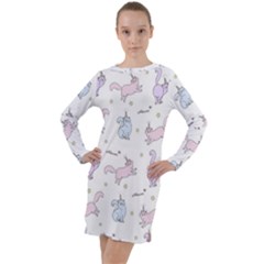 Unicorn Cats Pattern 2 Long Sleeve Hoodie Dress