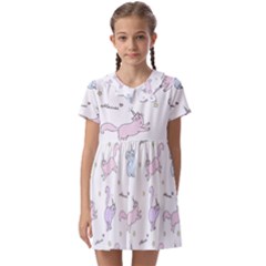 Unicorn Cats Pattern 2 Kids  Asymmetric Collar Dress